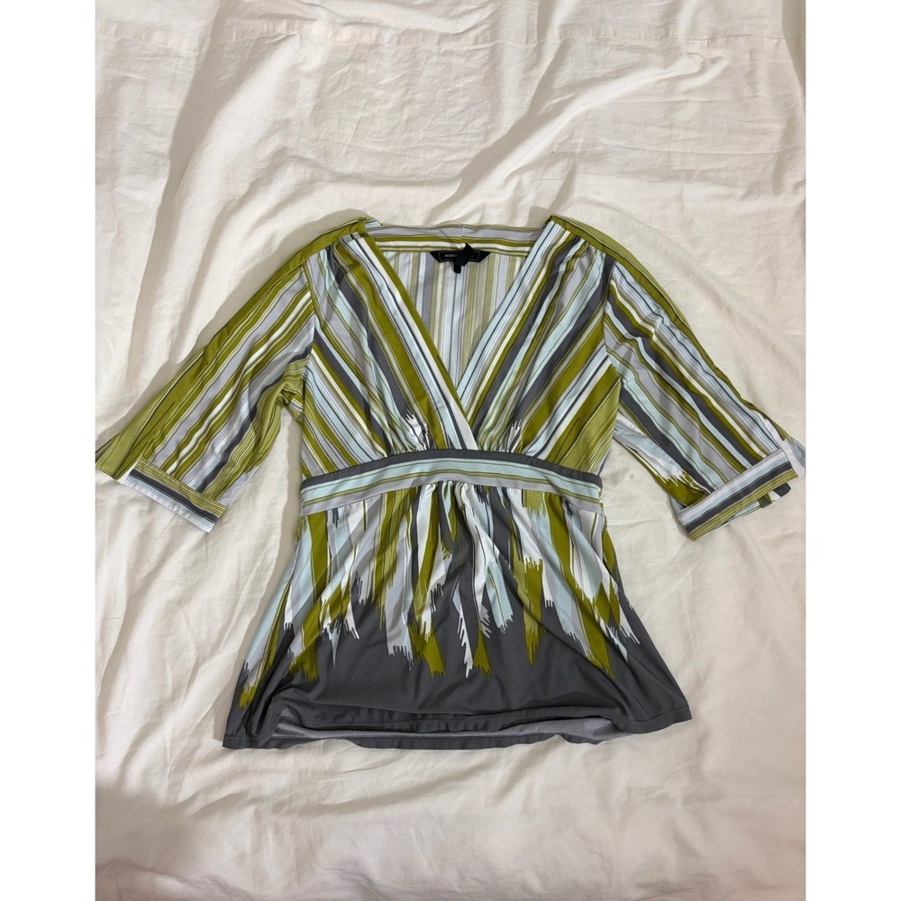 BCBG Maxazria Babydoll Wrap Top Size S Stripe Y2K Abstract VTG Chic 90s Retro